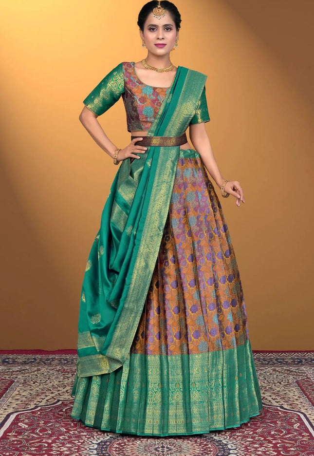 Musterd Jacquard Silk With Digital Print Latest Lehenga Choli - Gajiwala