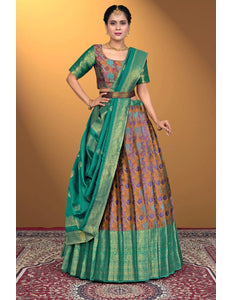 Musterd Jacquard Silk With Digital Print Latest Lehenga Choli - Gajiwala