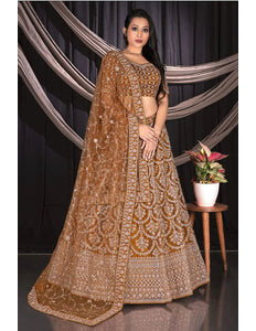 Musterd Net Semi Stitch Embroidered Lehenga Choli For Women - Gajiwala