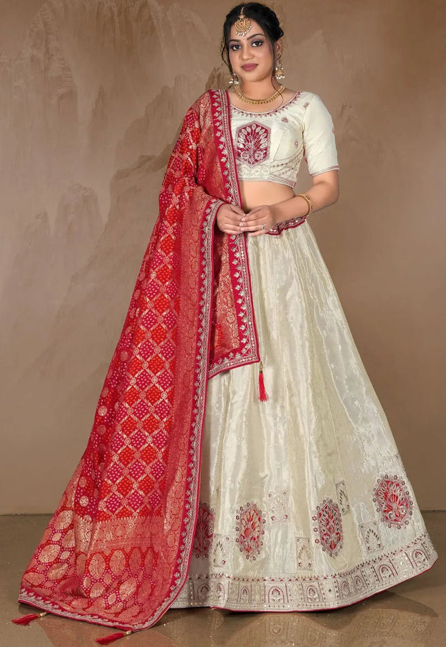 Off White Viscose Fabric Lehenga Choli For Women - Gajiwala