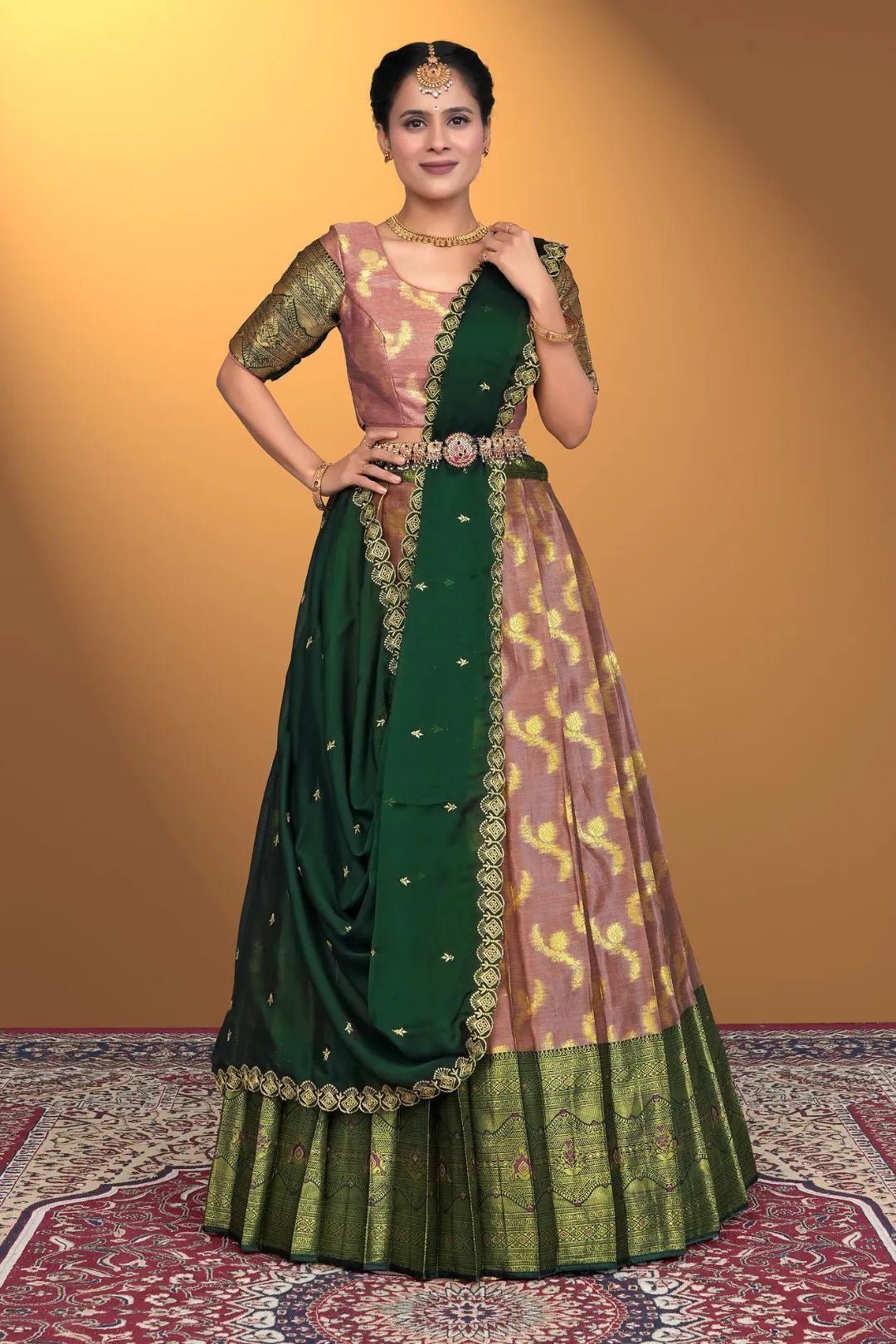 Peach Banarasi Silk Lehenga Design For Women - Gajiwala