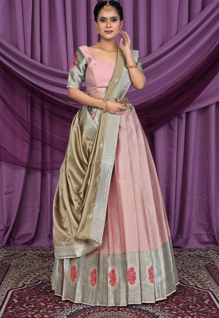 Peach Banarasi Silk Zari Work Lehenga Choli For Women - Gajiwala