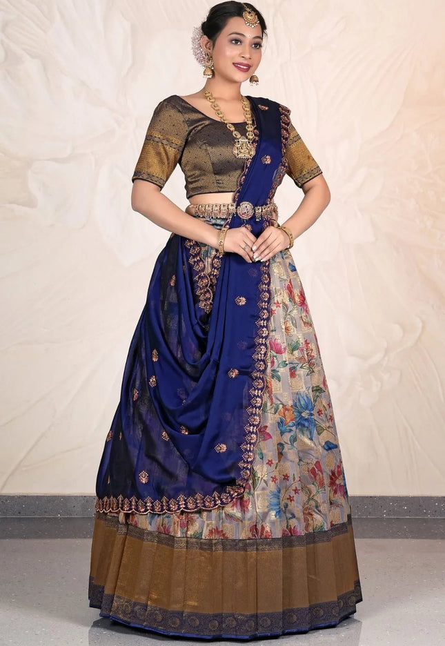 Peach Banglori Slub Lehenga Choli With Digital Print - Gajiwala