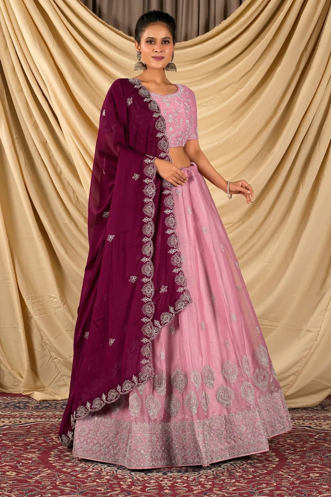 Peach Barbery Silk Lehenga Choli With Rangoli Dupatta - Gajiwala