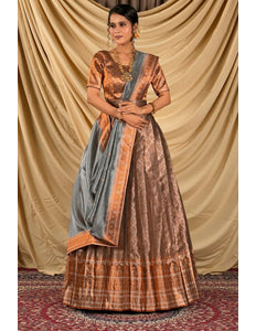 Peach Pure Two Tone Zari Tissue Lehenga Choli For Women - Gajiwala