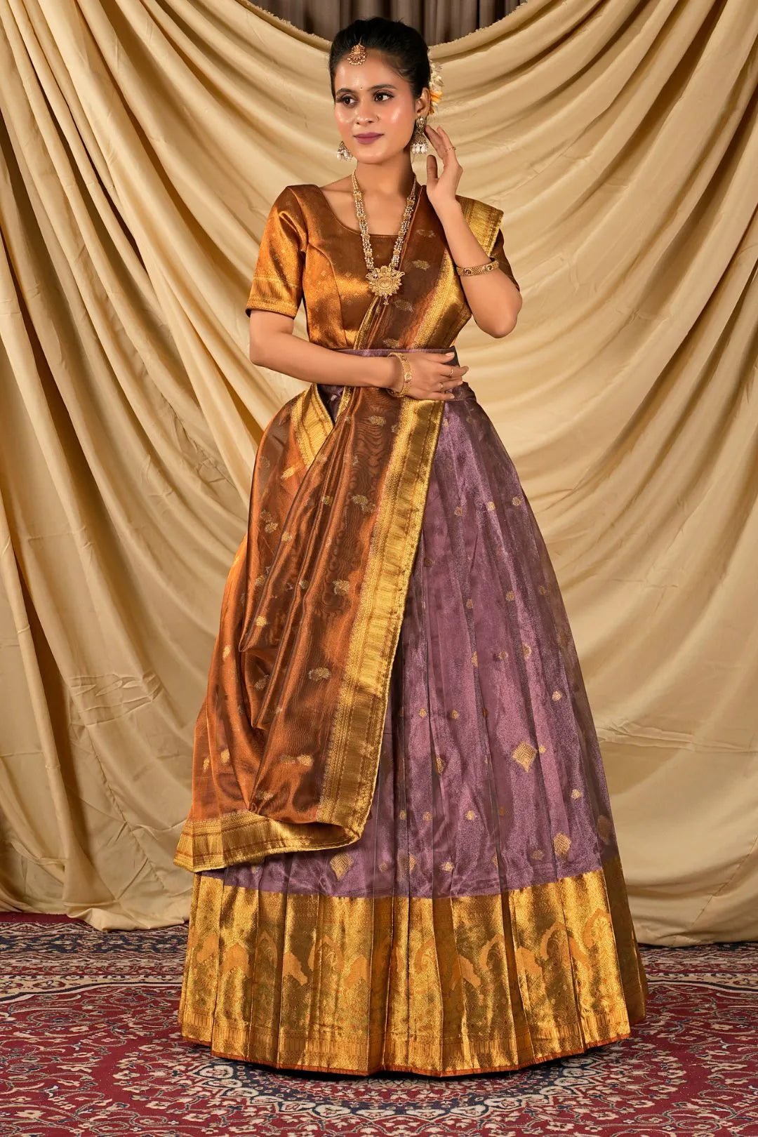 Peach Tissue Silk Traditional Lehenga Choli for Women - Gajiwala