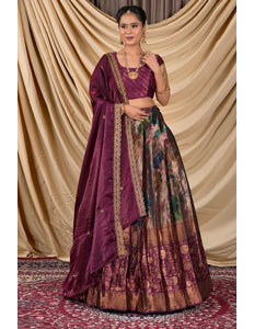 Peach Tissue With Digital Print Lehenga Choli - Gajiwala