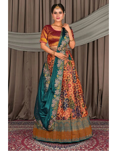 Peach Viscose Digital Print Lehenga Choli For Women - Gajiwala