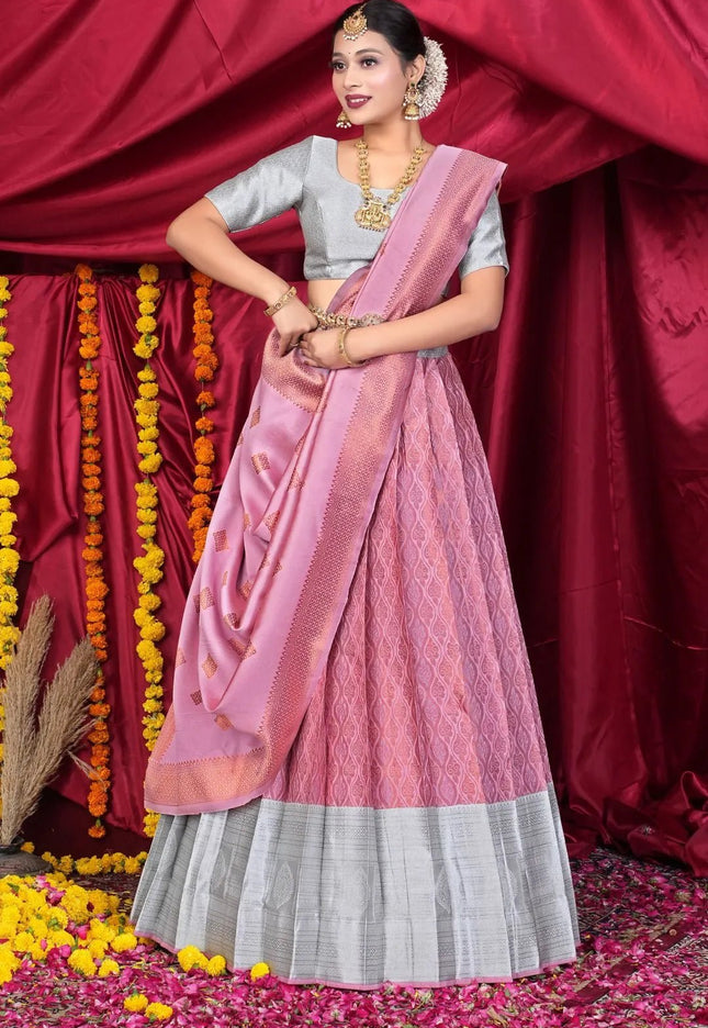 Pink Banarasi Pattu Lehenga Choli With Zari Work - Gajiwala