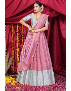 Pink Banarasi Pattu Lehenga Choli With Zari Work - Gajiwala