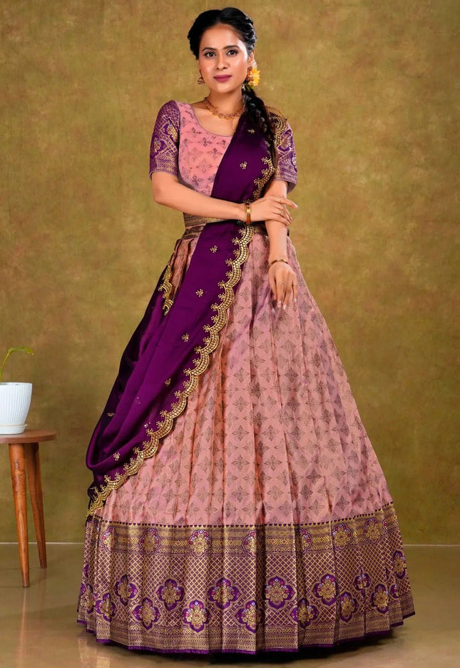 Pink Banarasi Silk Lehenga Choli For Women - Gajiwala