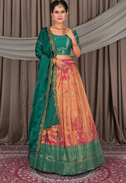 Pink Banarasi Silk Lehenga Choli In Festival - Gajiwala
