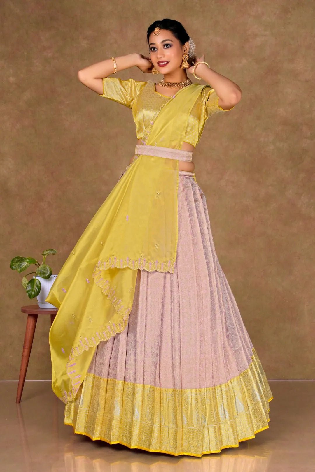 Pink Banarasi Silk Lehenga Choli With Zari Woven - Gajiwala
