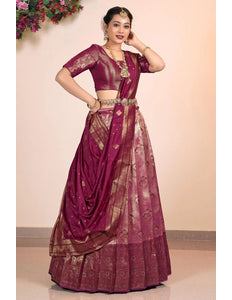 Pink Banarasi Silk Lehenga Pattu Pavadai Designs - Gajiwala