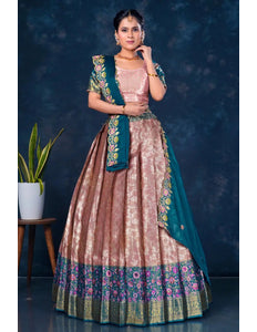 Pink Banarasi Silk Pattu Half Saree With Zari Work - Gajiwala