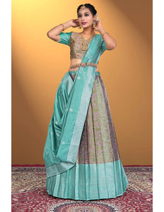 Pink Banarasi Zari Silk Half Saree With For Women - Gajiwala