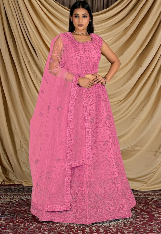 Pink Colour Net Crop Top Lehenga Choli - Gajiwala