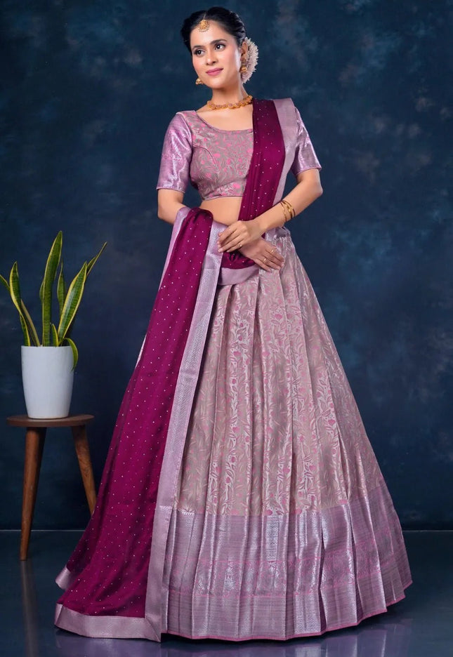Pink Designer Lehenga Choli in Banarasi Silk - Gajiwala