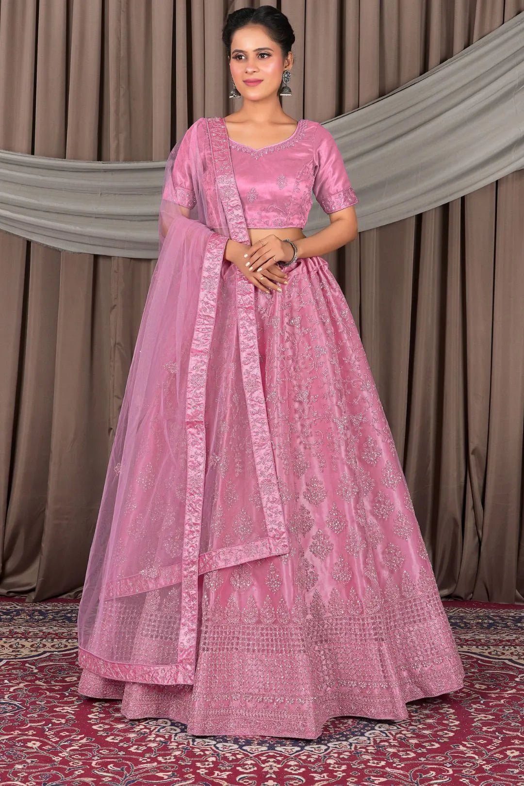 Pink Designer Net Lehenga Choli For Women - Gajiwala