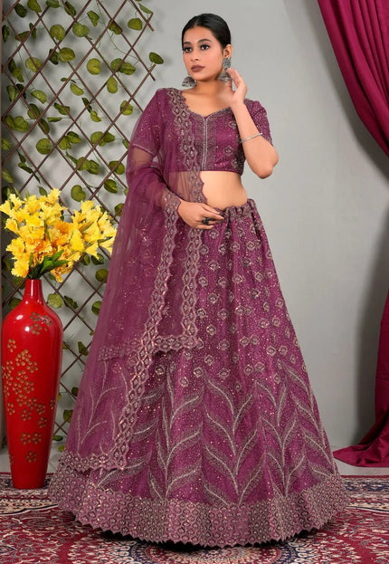 Pink Net Designer Chaniya Choli For Women - Gajiwala