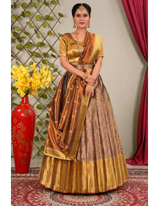 Pink Pure Two Tone Zari Tissue Pattu Lehenga Choli - Gajiwala