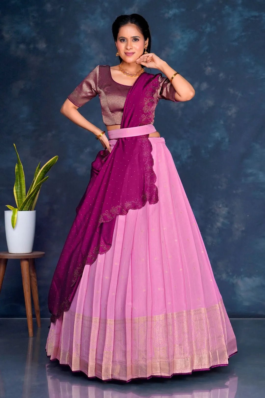 Pink Viscose Silk Lehenga Choli With Zari Weaving - Gajiwala