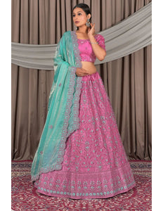 Pink Wedding Wear Embroidered Net Lehenga Choli For Women - Gajiwala