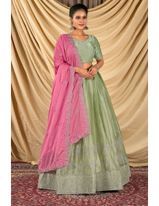 Pista Barbery Silk Lehenga Choli With Rangoli Dupatta - Gajiwala