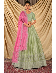 Pista Barbery Silk Lehenga Choli With Rangoli Dupatta - Gajiwala