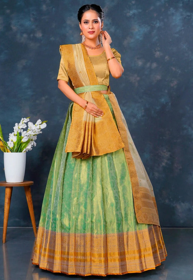 Pista Designer Lehenga Choli in Tissue Silk - Gajiwala