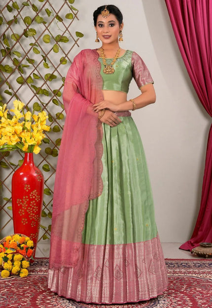 Pista Latest Jacquard Silk Zari Weaving Lehenga Choli - Gajiwala