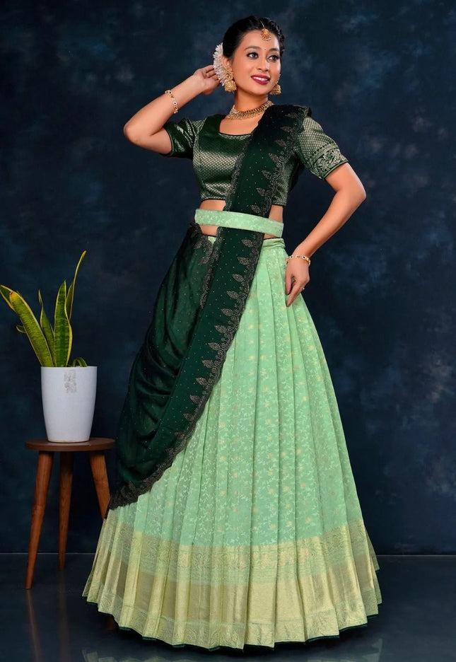 Pista Viscose Silk Lehenga Choli With Zari Work - Gajiwala