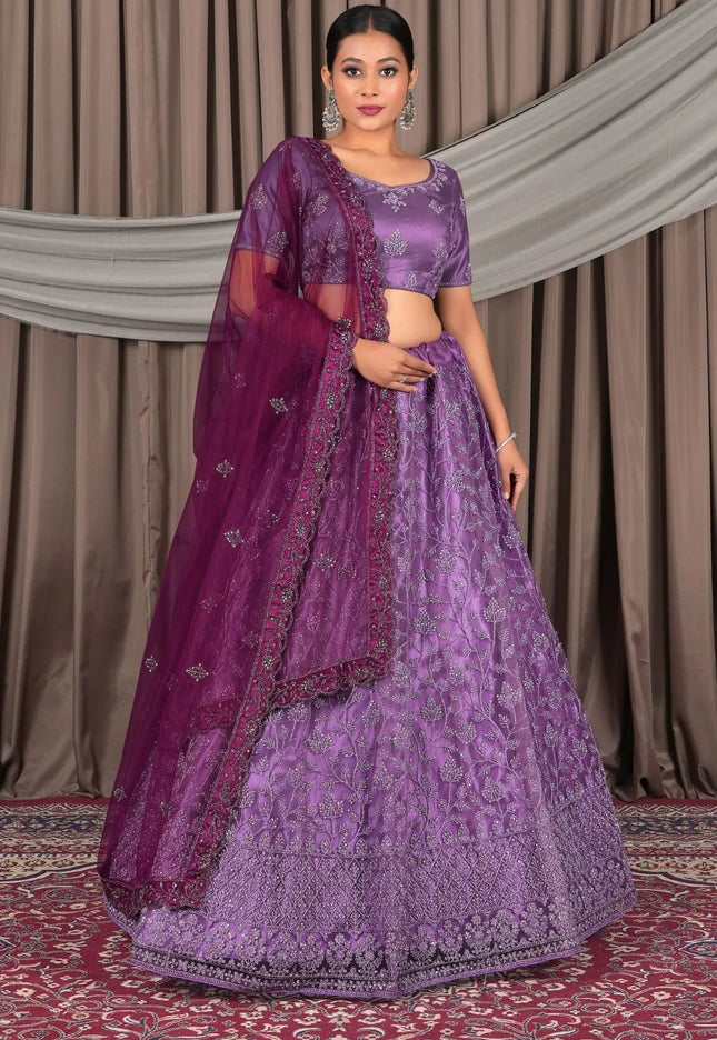 Purple Beautiful Net Lehenga Design For Weddings - Gajiwala