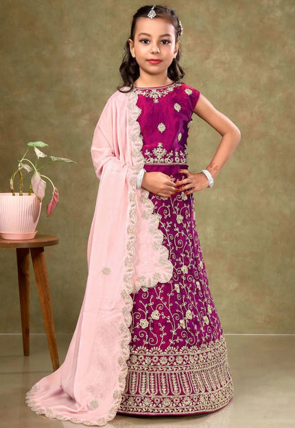 Purple Colour Kids Readymade Lehenga For Girls - Gajiwala