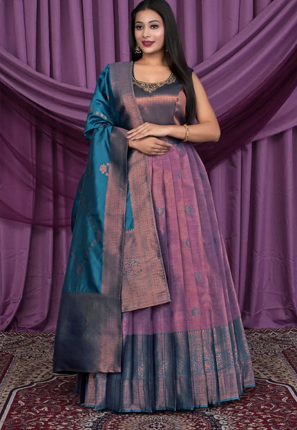 Purple Designer Banarasi Silk Gown With Dupatta - Gajiwala