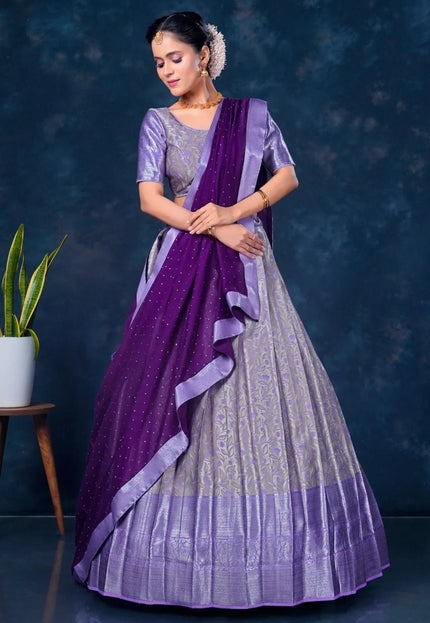 Purple Designer Lehenga Choli in Banarasi Silk - Gajiwala