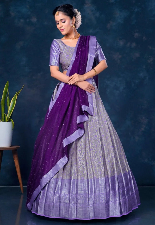 Purple Designer Lehenga Choli in Banarasi Silk - Gajiwala