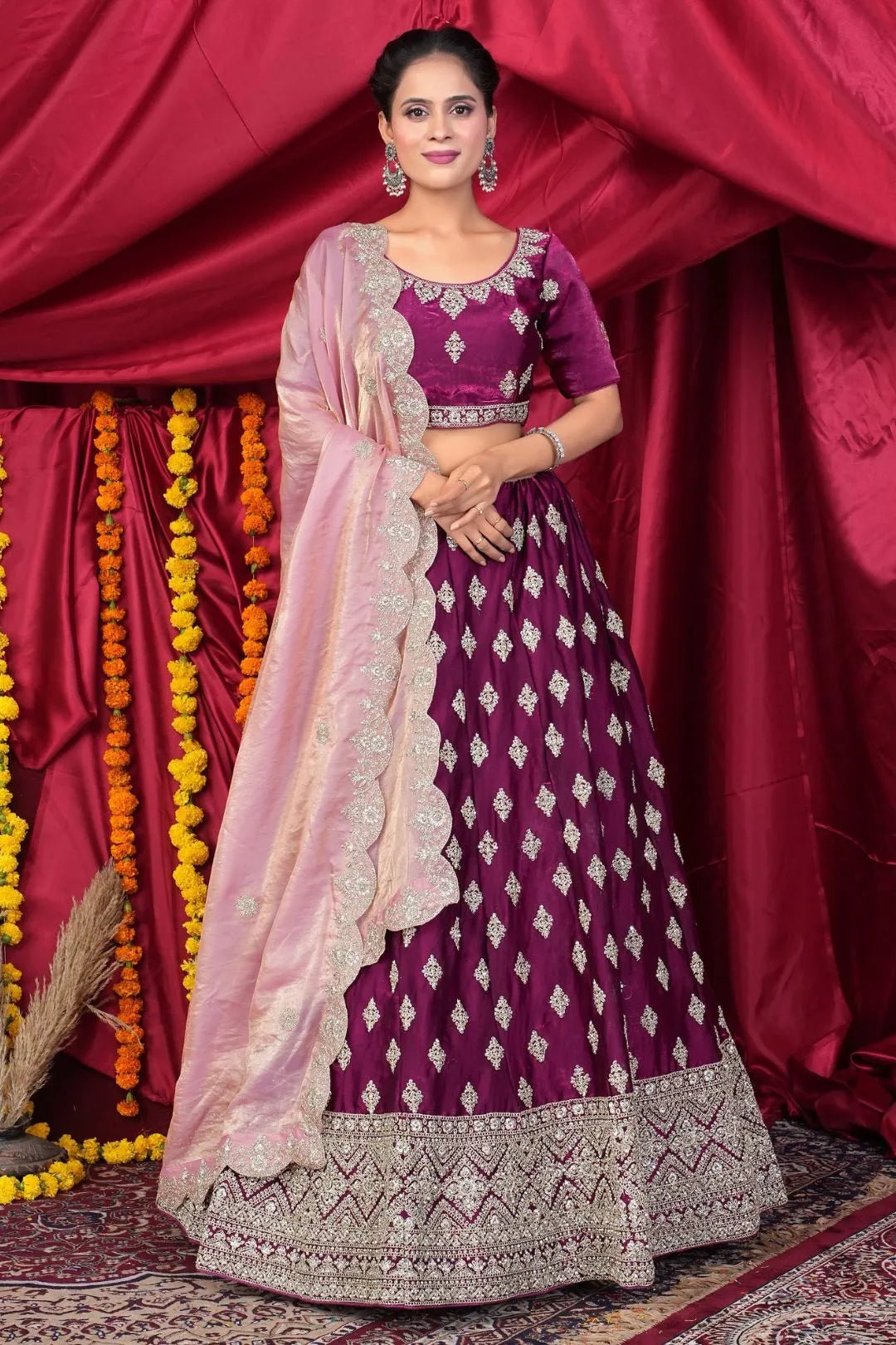 Purple Fendy Silk Pattu Lehenga Choli With Embroidery Work - Gajiwala