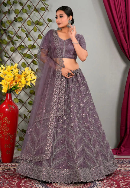 Purple Net Designer Chaniya Choli For Women - Gajiwala