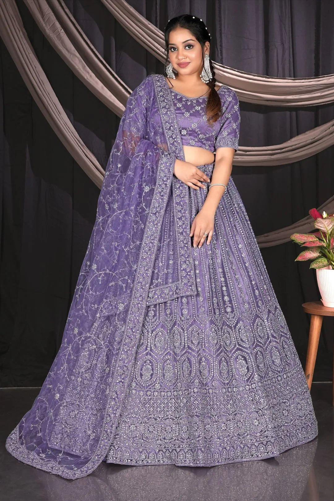 Purple Net Party wear Embroidered Lehenga Choli For Women - Gajiwala