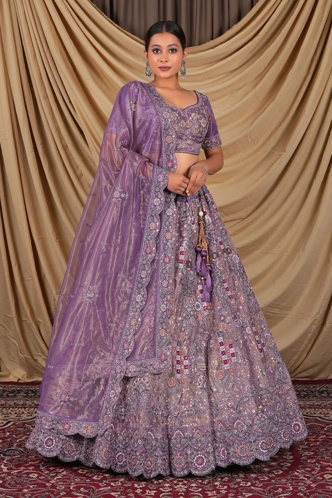 Purple Party Wear Embroidered Twill Net Lehenga Choli For Women - Gajiwala