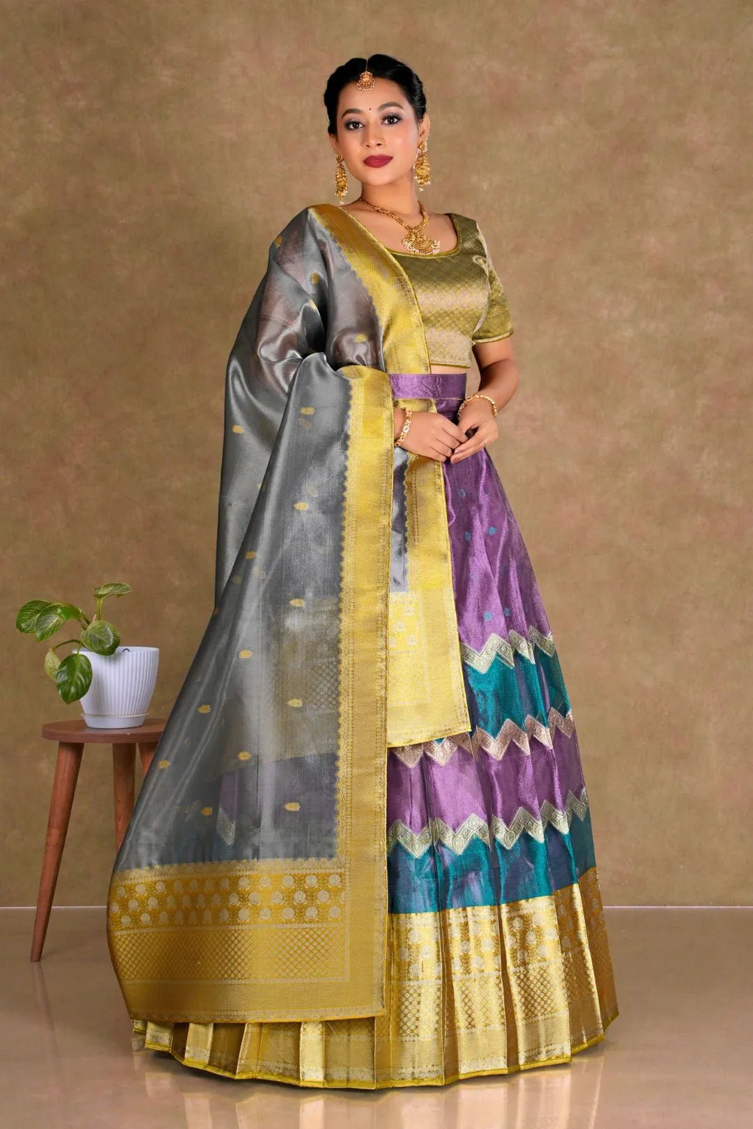 Purple Tissue Silk Pattu Half Saree With Zari Work - Gajiwala