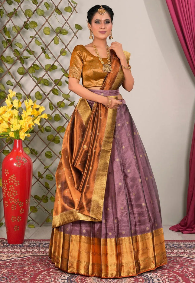 Purple Tissue Silk Pattu Lehenga Choli For Women - Gajiwala