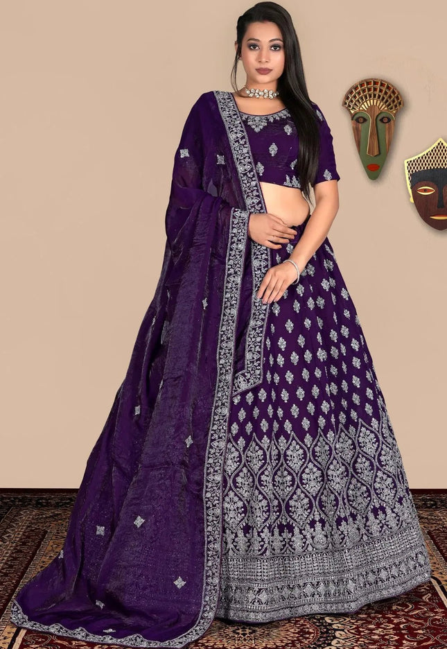 Purple Traditional Fendy Silk Lehenga Choli - Gajiwala