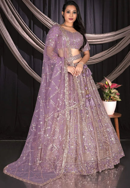 Purple Traditional Net Lehenga Choli With Dupatta - Gajiwala