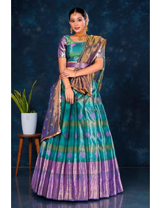 Rama Banarasi Designer Half Saree For Women - Gajiwala