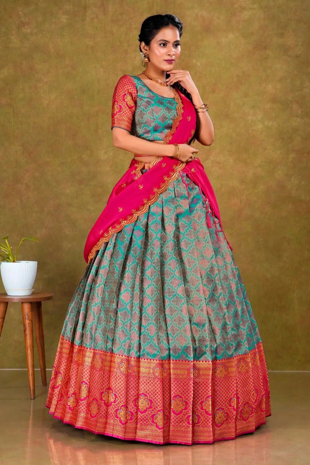 Rama Banarasi Silk Lehenga Choli For Women - Gajiwala