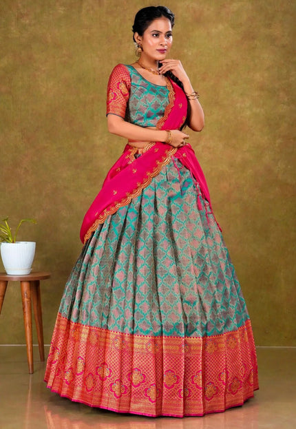 Rama Banarasi Silk Lehenga Choli For Women - Gajiwala