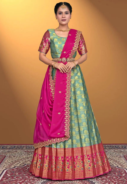 Rama Banarasi Silk Lehenga Design For Women - Gajiwala