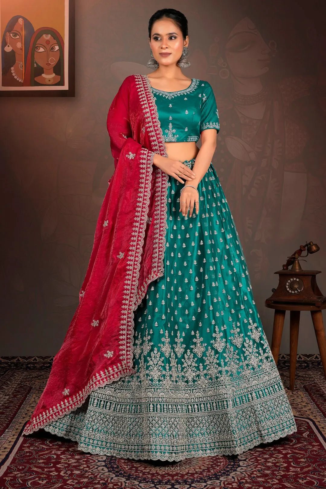Rama Designer Net Lehenga With Heavy Work - Gajiwala